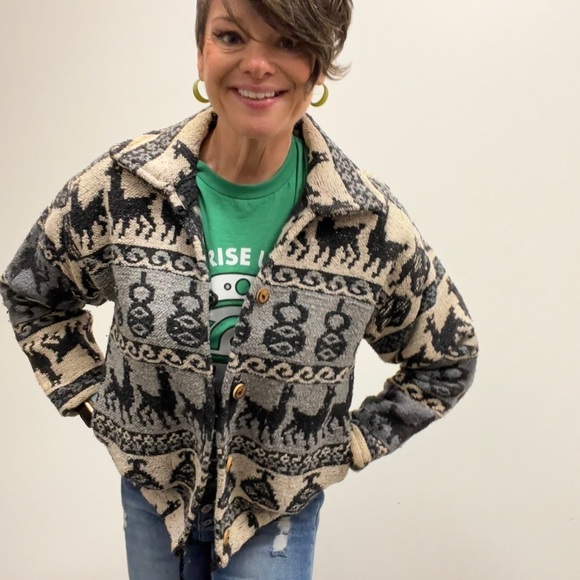 Peruvian Huancayo Alpaca Wool Knitted Cardigan Button Down Jacket Size Small - Picture 1 of 15